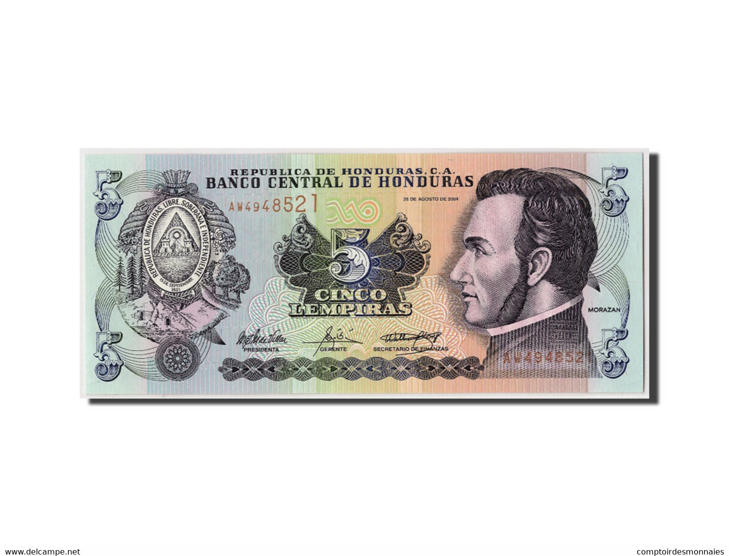 Billet, Honduras, 5 Lempiras, 2004, 2004-08-26, KM:85d, NEUF - Honduras