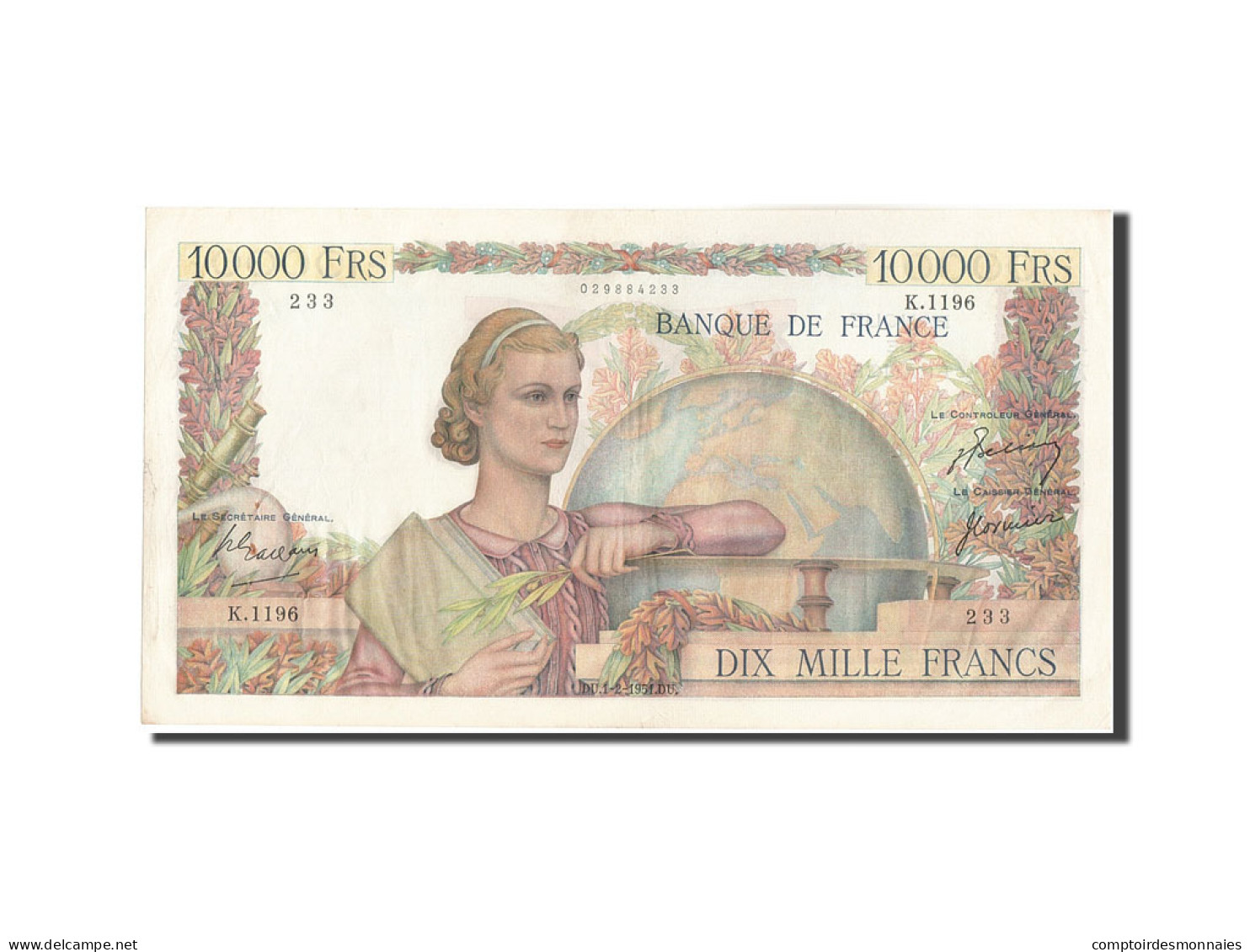 Billet, France, 10,000 Francs, 10 000 F 1945-1956 ''Génie Français'', 1951 - 10 000 F 1945-1956 ''Génie Français''