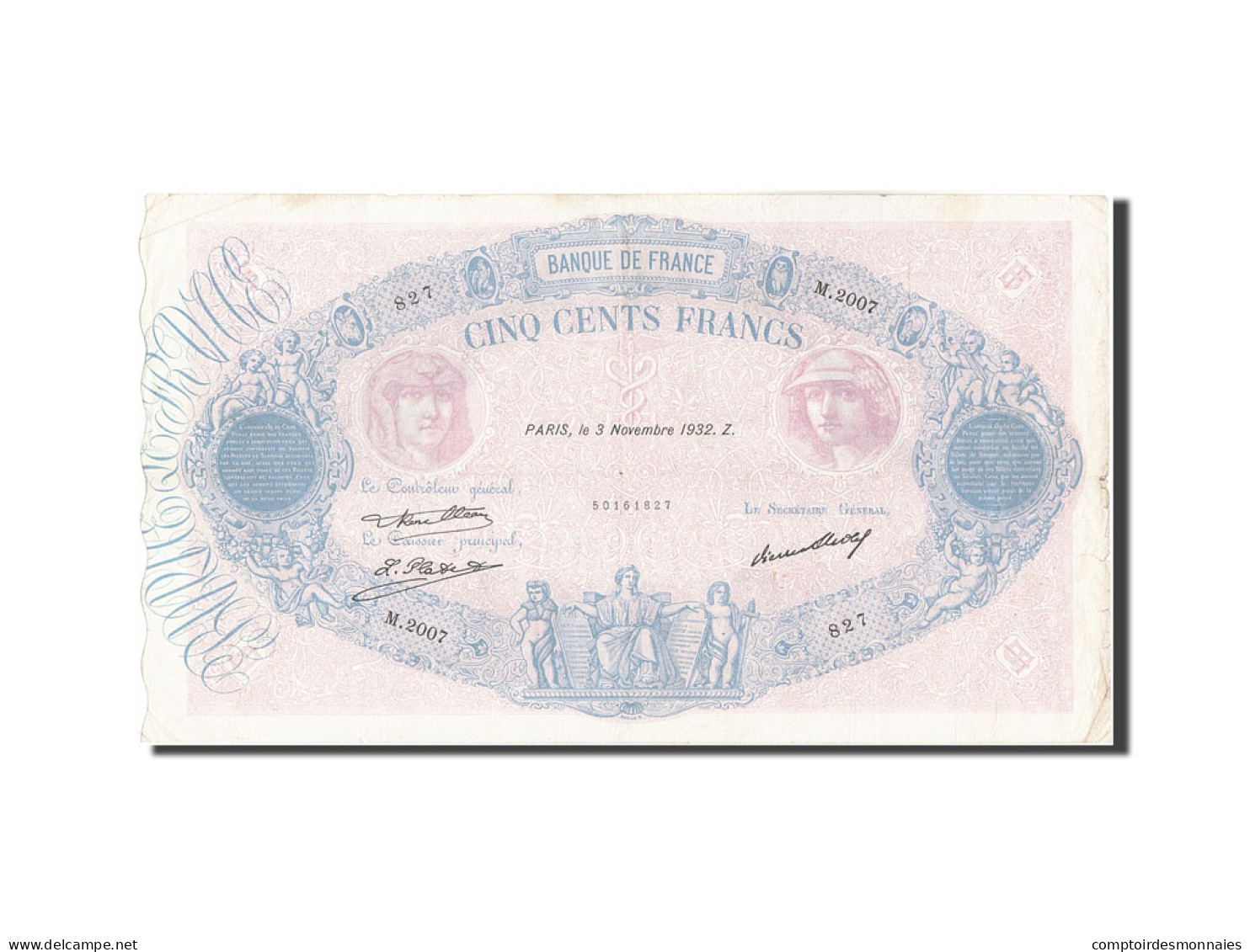 Billet, France, 500 Francs, 500 F 1888-1940 ''Bleu Et Rose'', 1932, 1932-11-03 - 500 F 1888-1940 ''Bleu Et Rose''