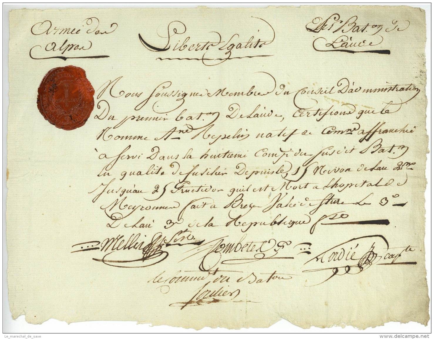 ARMEE DES ALPES - 1er BATAILLON DE L'AUDE - Vallée De La Stura / Piemont 1794 - Documents Historiques
