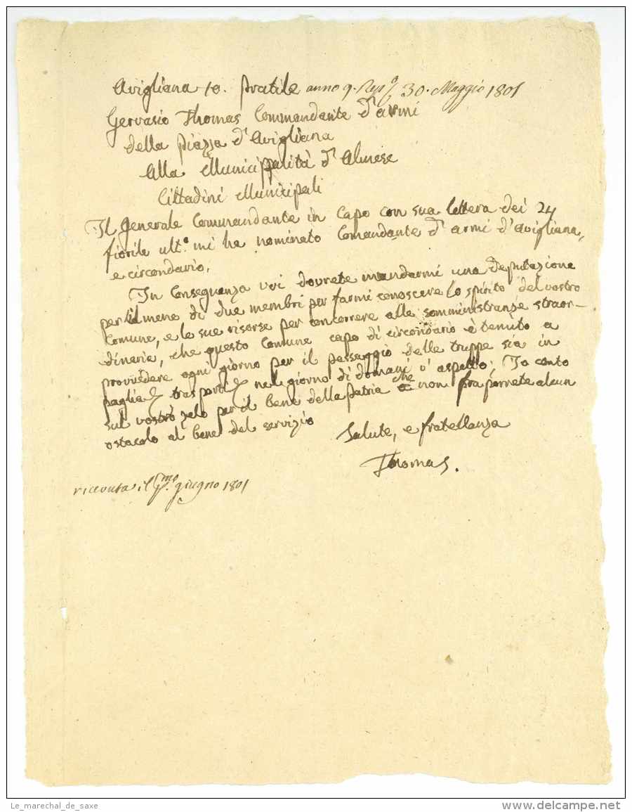 ARMEE D'ITALIE - Vigliana Pour Almese - Commandant D'armes 1801 - Army Postmarks (before 1900)