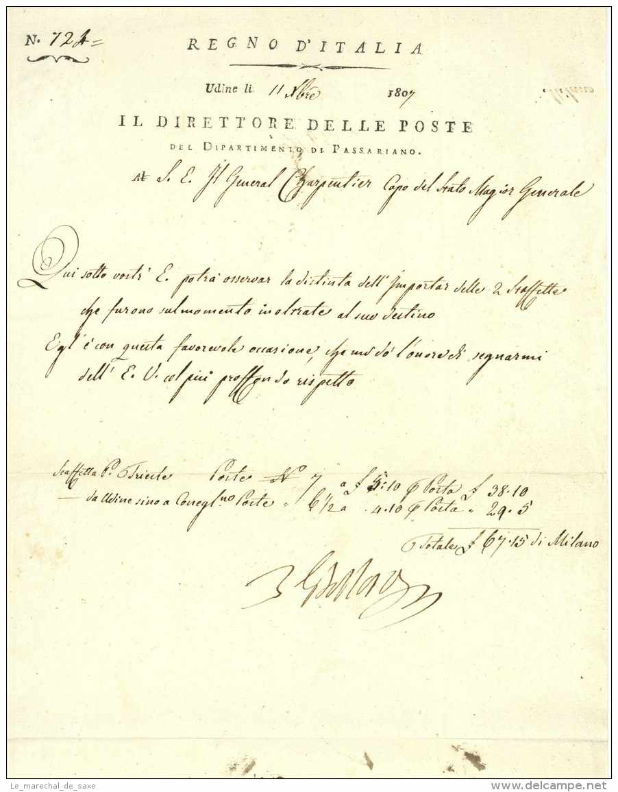 Royaume D'Italie - Histoire Postale - Général Charpentier - Udine 1807 - 1792-1815: Conquered Departments