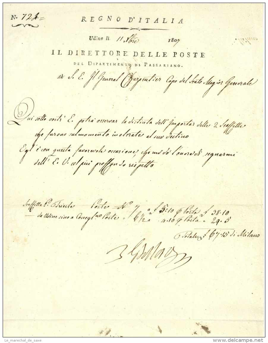 Royaume D'Italie - Histoire Postale - Général Charpentier - Udine 1807 - 1792-1815: Départements Conquis