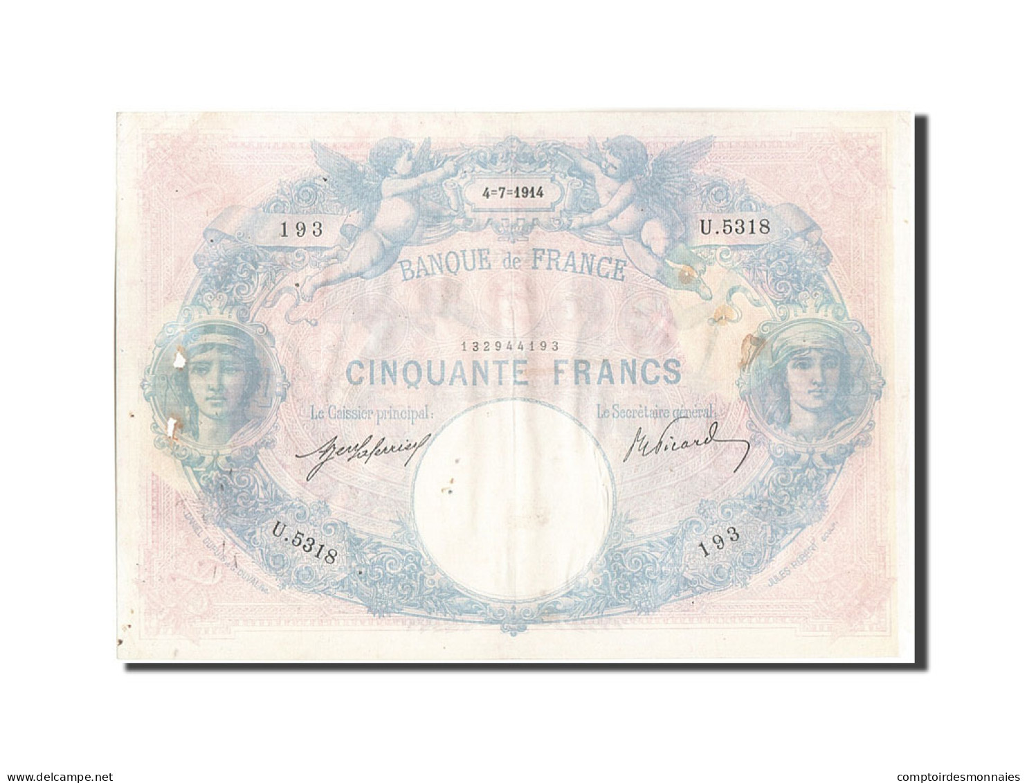 Billet, France, 50 Francs, 50 F 1889-1927 ''Bleu Et Rose'', 1914, 1914-07-04 - 50 F 1889-1927 ''Bleu Et Rose''