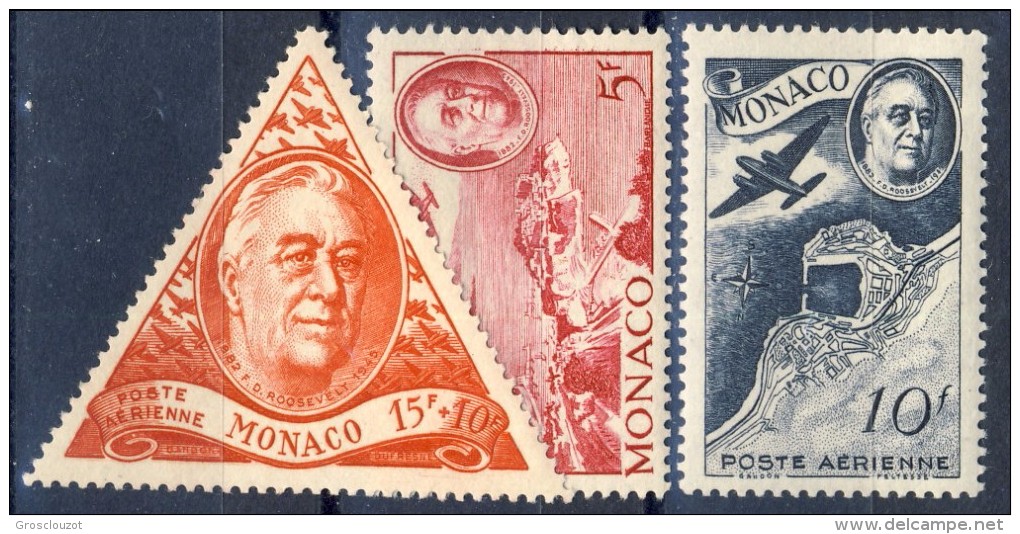 Monaco Posta Aerea 1946 Serie N. 19-21 Omaggio A Roosevelt MNH Catalogo € 3,15 - Posta Aerea