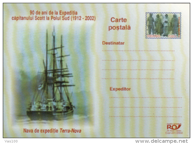 ANTARCTIC EXPEDITION, CAPTAIN SCOTT, SHIP, PC STATIONERY, ENTIER POSTAL, 2002, ROMANIA - Spedizioni Antartiche