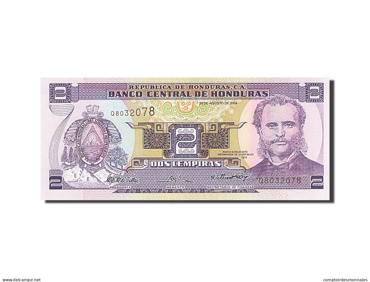 Billet, Honduras, 2 Lempiras, 1996-1998, 2004-08-26, KM:80Ae, NEUF - Honduras