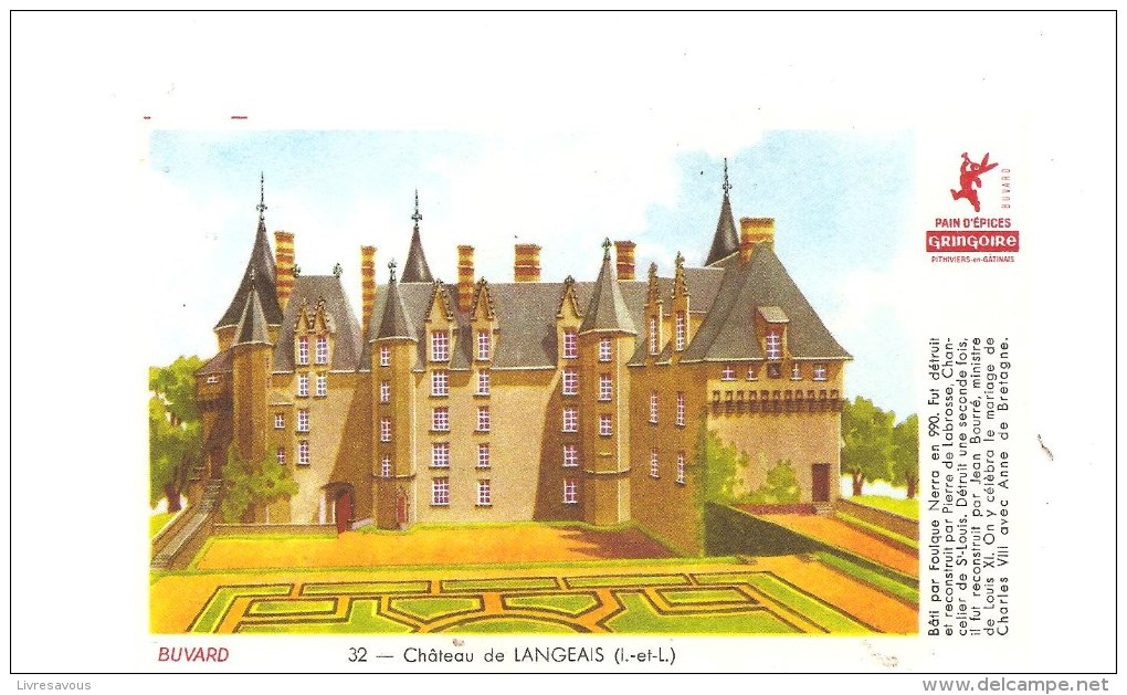 Buvard GRINGOIRE Pain D´Epices GRINGOIRE N°32 Château De LANGEAIS (Indre Et Loire) - Pain D'épices