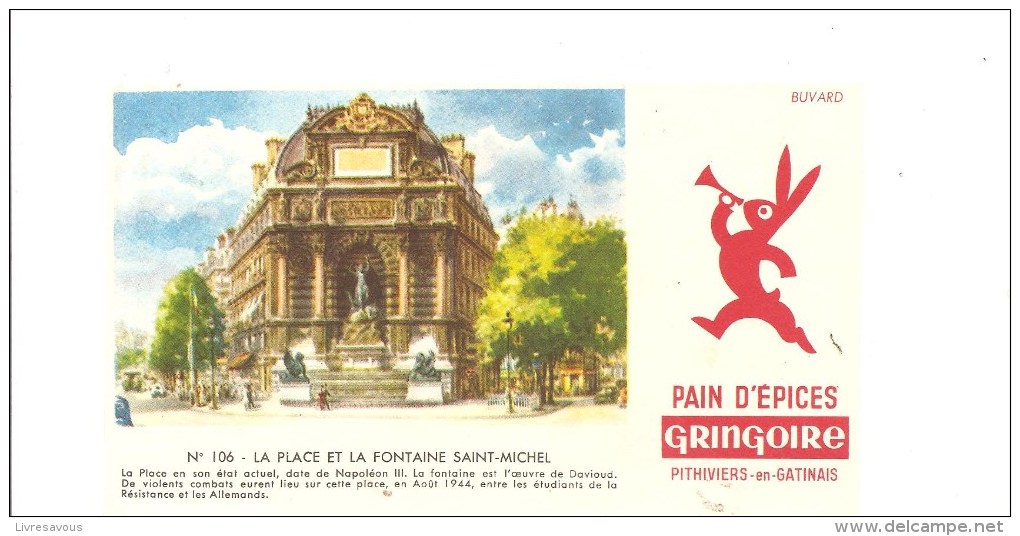 Buvard GRINGOIRE Pain D´Epices GRINGOIRE N°106 La Place Et La Fontaine Saint-Michel - Pain D'épices