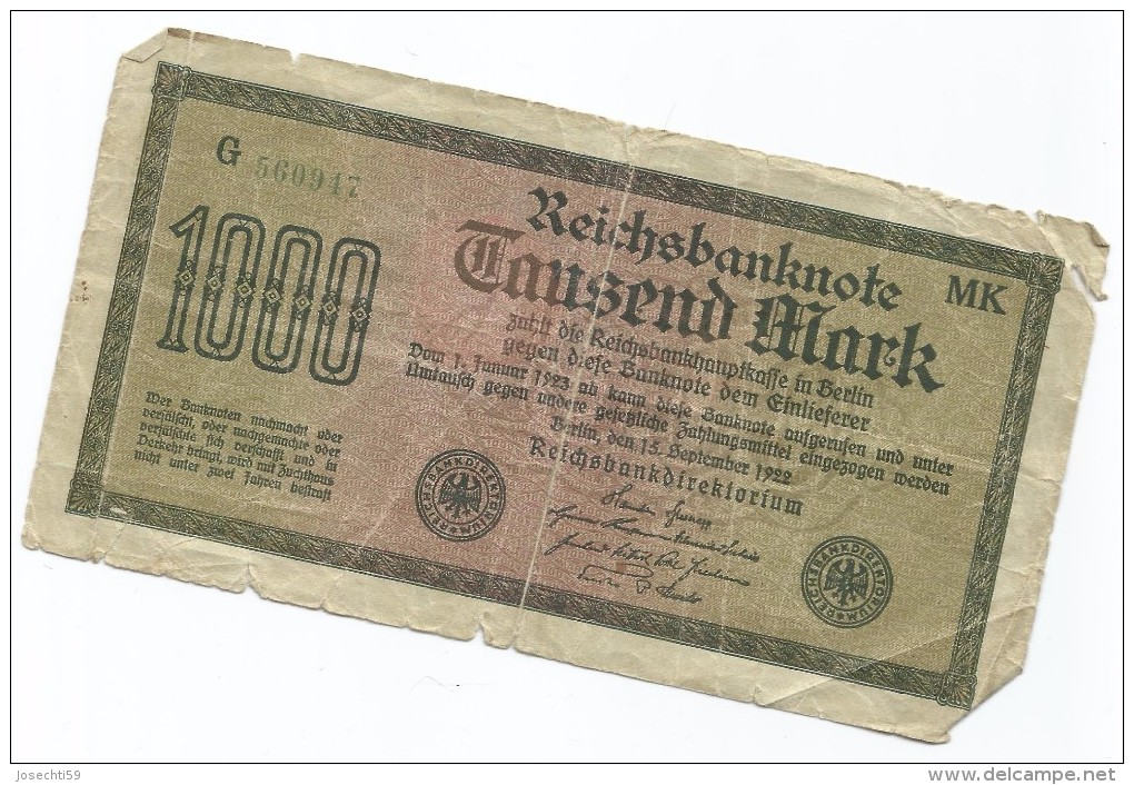 ALLEMAGNE GERMANY 1000 M Reichsbanknote 1922 G560947 - 1.000 Mark