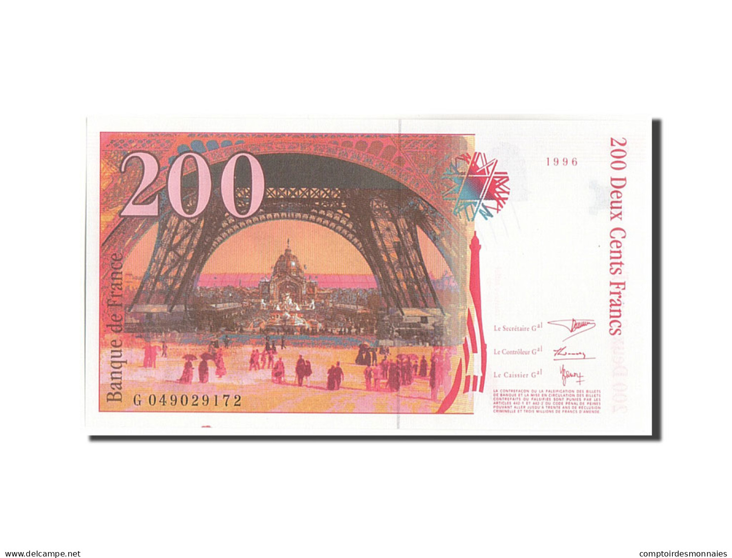 Billet, France, 200 Francs, 200 F 1995-1999 ''Eiffel'', 1996, 1996, SPL+ - 200 F 1995-1999 ''Eiffel''