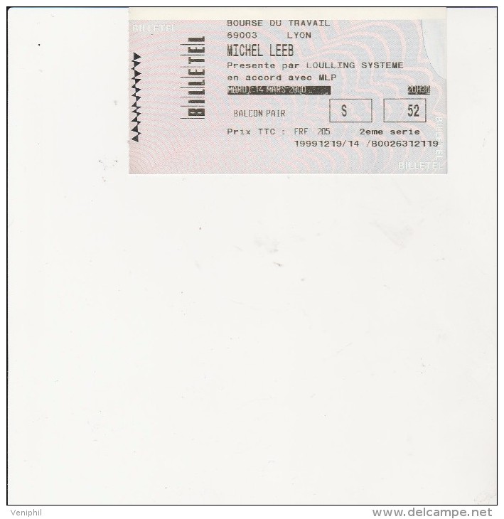 BILLET ENTREE: CONCERT   MICHEL LEEB  - LYON 1999 - Eintrittskarten