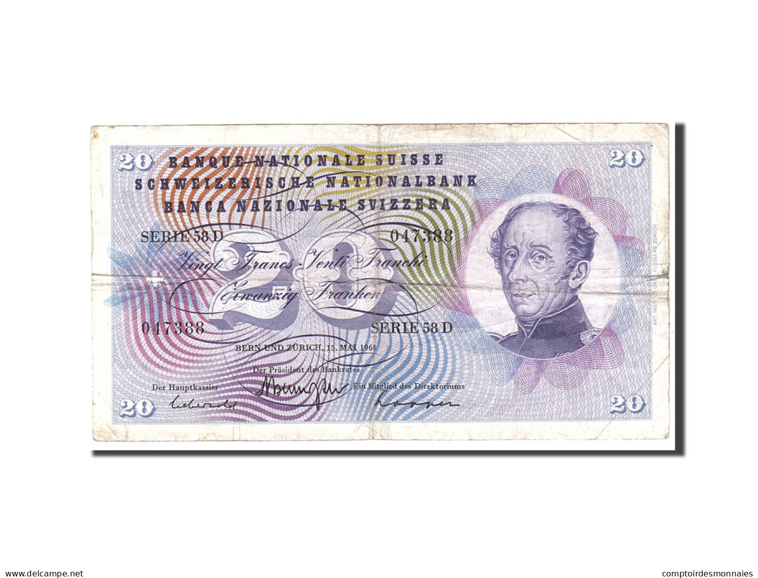 Billet, Suisse, 20 Franken, 1968, 1968-05-15, KM:46p, TB - Suiza