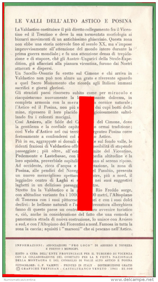 Posina E Alto Astico 1961 Pieghevole - Dépliants Turistici