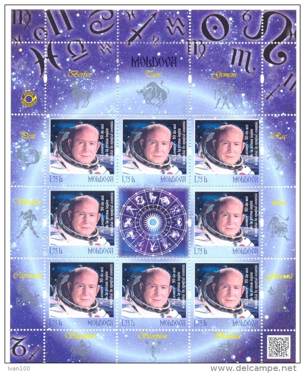 2015. Moldova, Space, Alexey Leonov, 50y Of First To Walk In Space, Sheetlet Of 8v, Mint/** - Europe