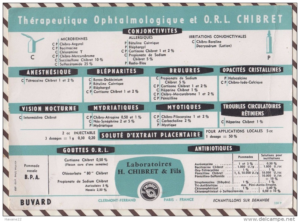 226 BUVARD LABORATOIRE H CHIBRET THERAPEUTIQUE OPHTALMOLOGIQUE   21 X 15 CM - Produits Pharmaceutiques