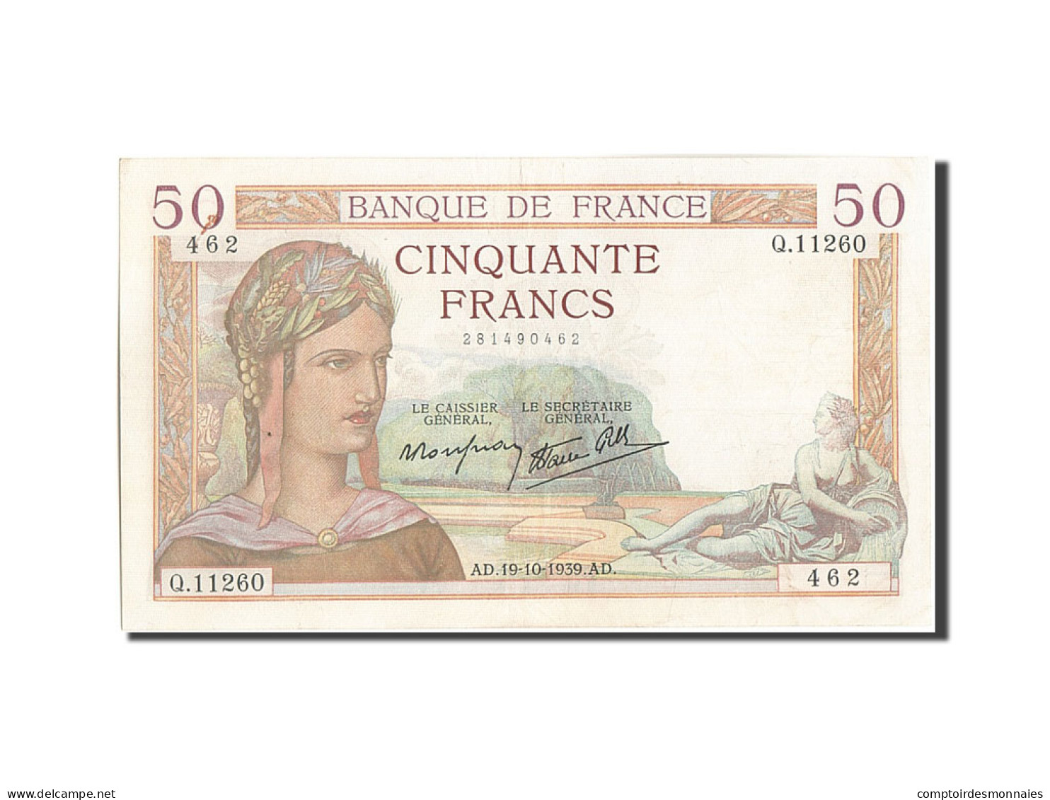 Billet, France, 50 Francs, 50 F 1934-1940 ''Cérès'', 1932, 1939-10-19, TTB+ - 50 F 1934-1940 ''Cérès''