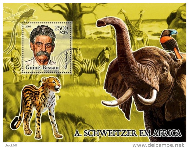 GUINEE-BISSAU Bf E5 ** MNH Albert SCHWEITZER NOBEL Peace Zèbre éléphant Elefant Girafe Faune... - Albert Schweitzer