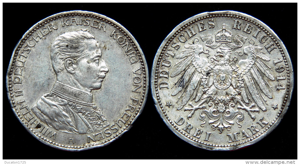 3 Mark 1914 A. Preussen, Wilhelm II°. German States. Argent/ Silber - 2, 3 & 5 Mark Argent