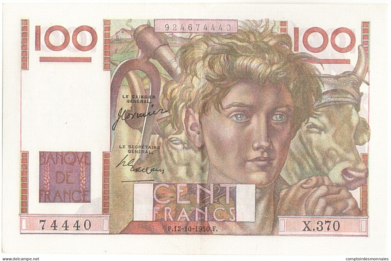 Billet, France, 100 Francs, 100 F 1945-1954 ''Jeune Paysan'', 1950, 1950-10-12 - 100 F 1945-1954 ''Jeune Paysan''