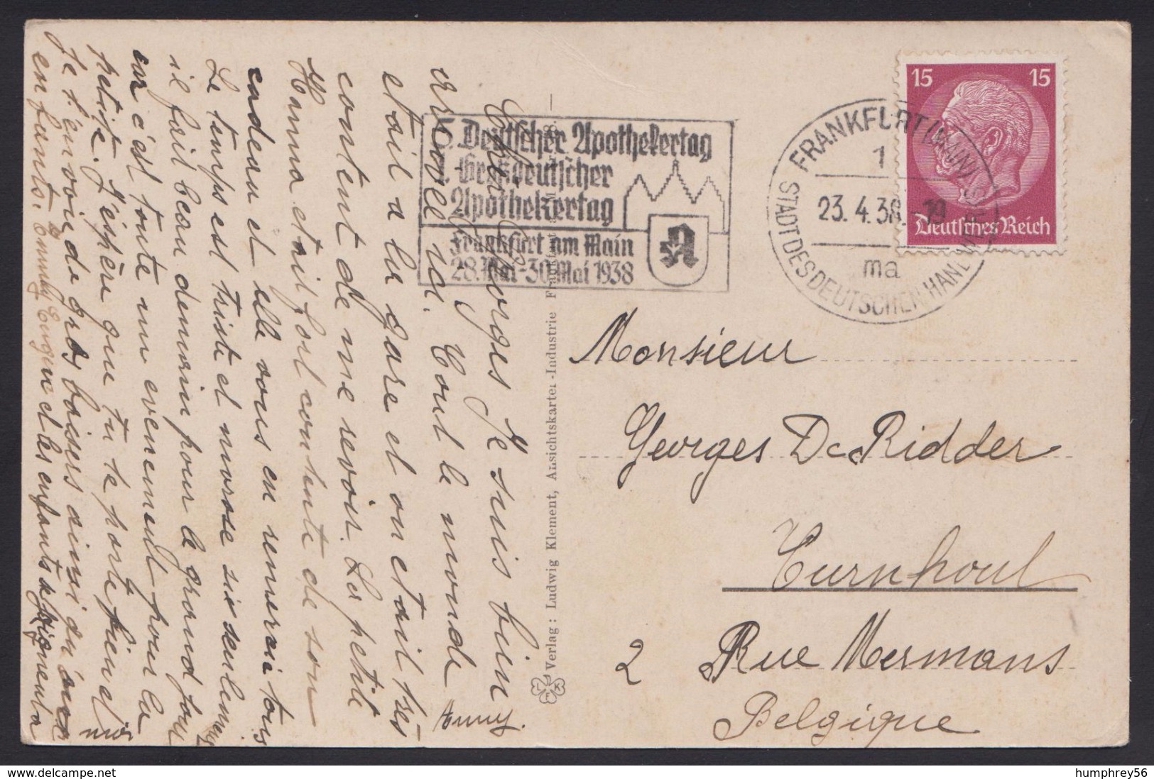 1933 - DEUTSCHES REICH - Picture Postcard + Michel 488 [Paul Von Hindenburg] + FRANKFURT - Briefe U. Dokumente