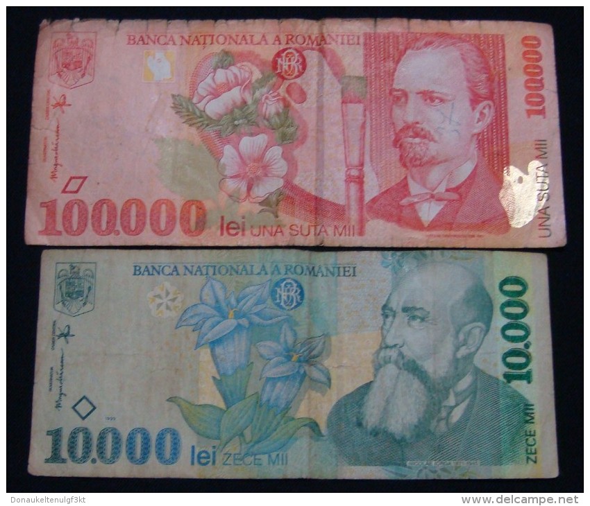 ROMANIA 10000 + 100000 LEI VF - VG - Romania