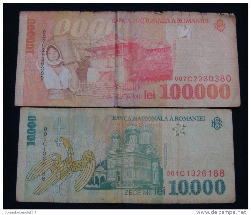 ROMANIA 10000 + 100000 LEI VF - VG - Romania