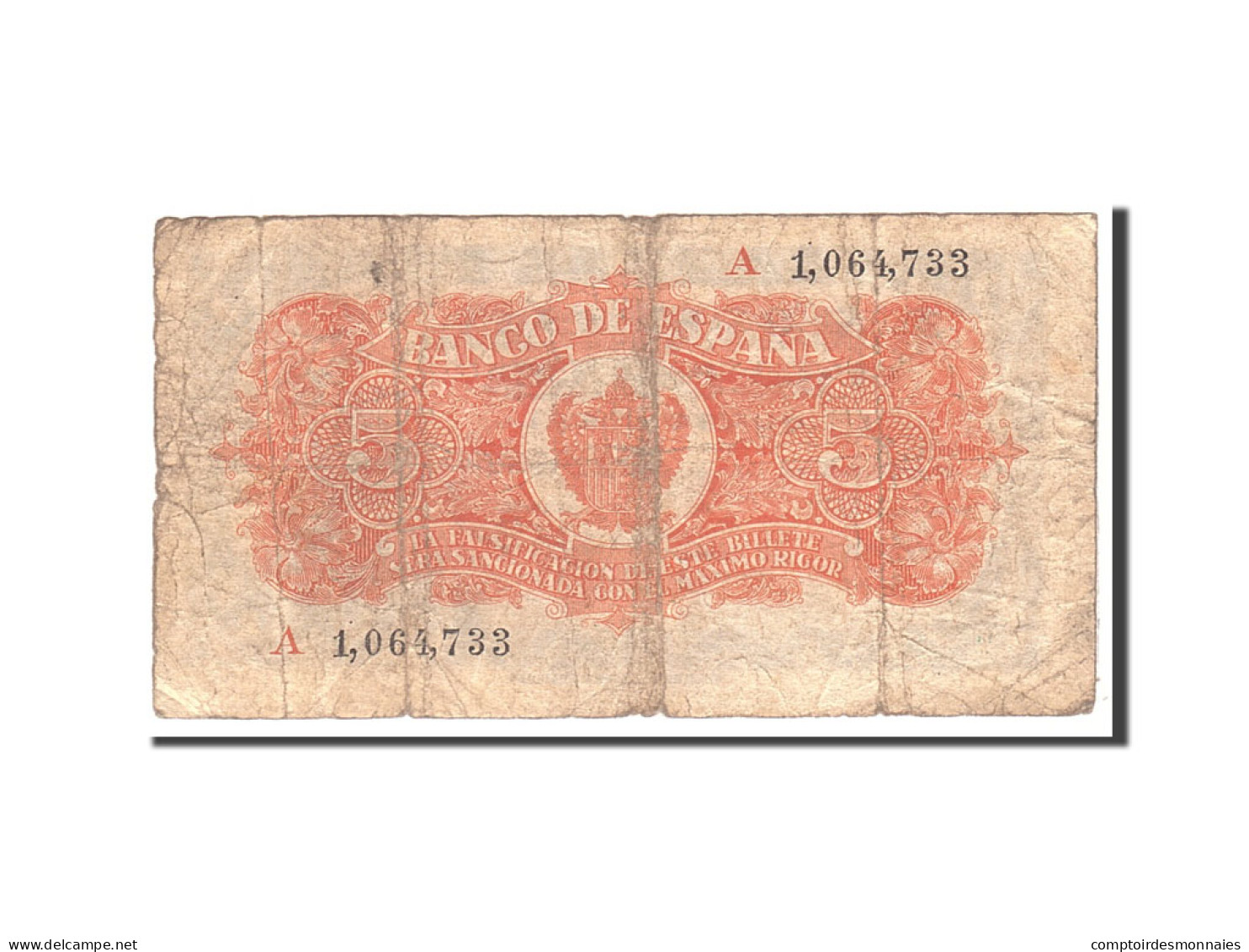 Billet, Espagne, 5 Pesetas, 1937, 1937-07-18, KM:106a, B - 5 Pesetas