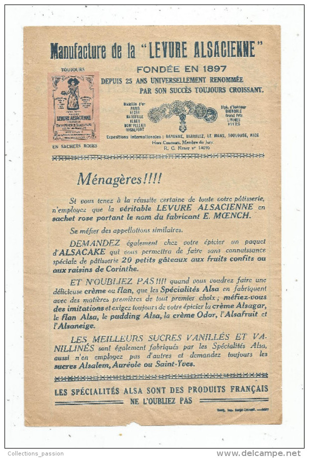 Facture , Vierge, LA LEVURE ALSACIENNE , ALSA, Ets MOENCH Et Ses Fils , Nancy , Alsacake , Alsafruits - Alimentaire