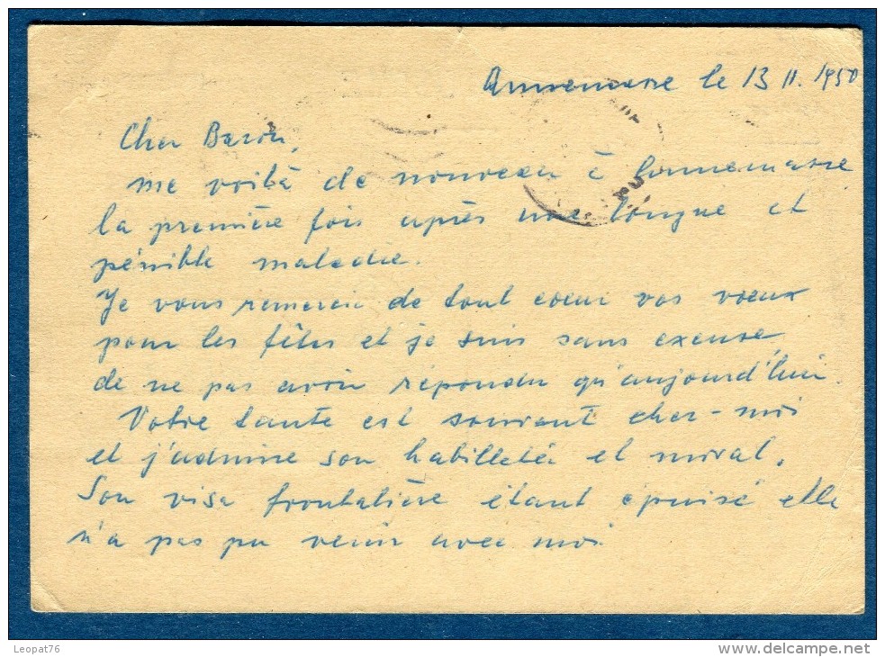 France - Entier Postal Type Gandon +cplt De Annemasse Pour La Tchécoslovaquie En 1950   à Voir 2 Scans   Réf. 906 - Posttarife