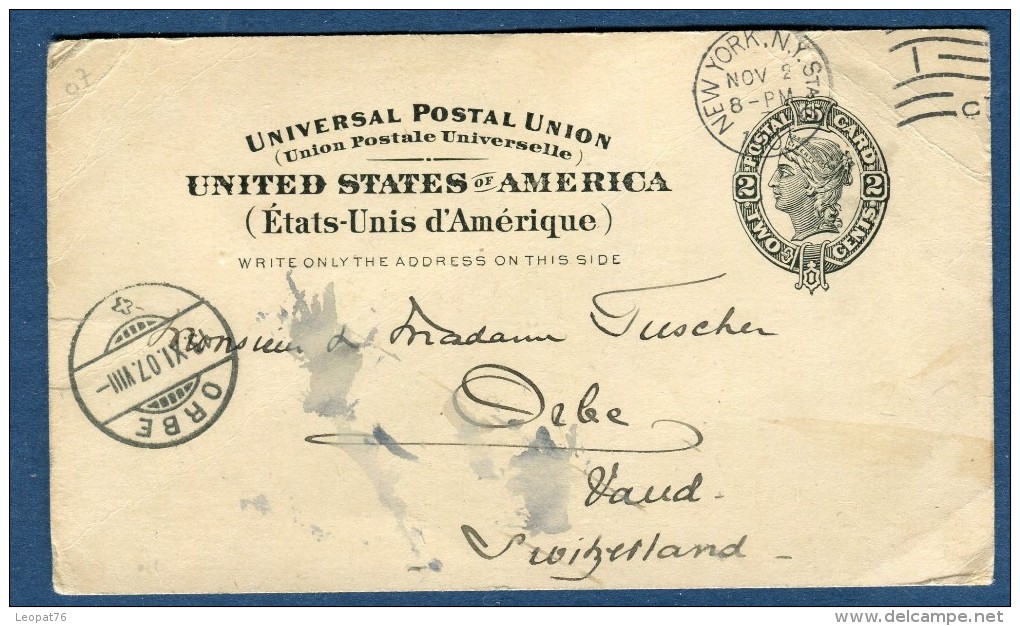 Etats Unis - Entier Postal De New York Pour La Suisse En 1907   à Voir 2 Scans   Réf. 915 - 1901-20