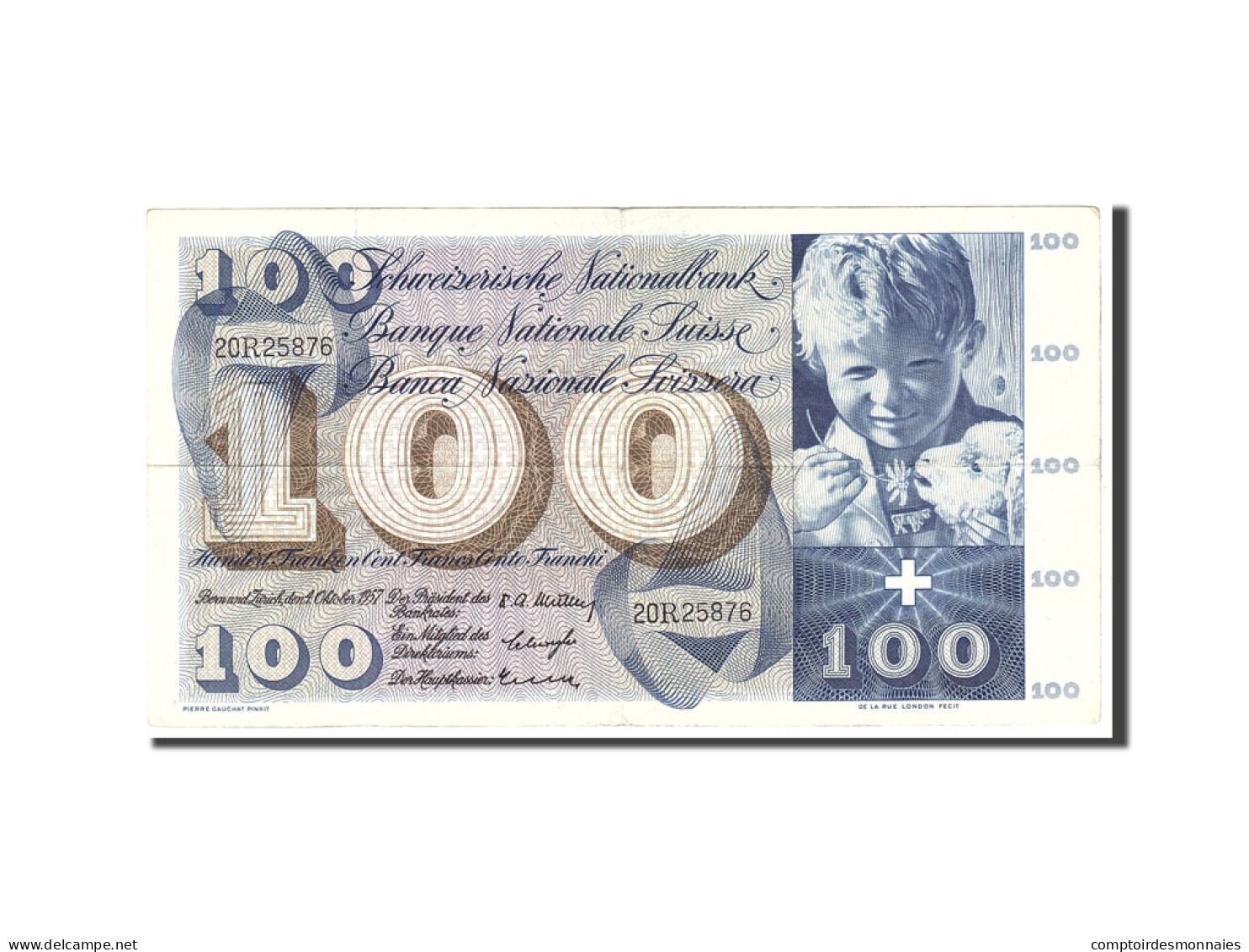 Billet, Suisse, 100 Franken, 1957, 1957-10-04, KM:49b, TTB - Switzerland