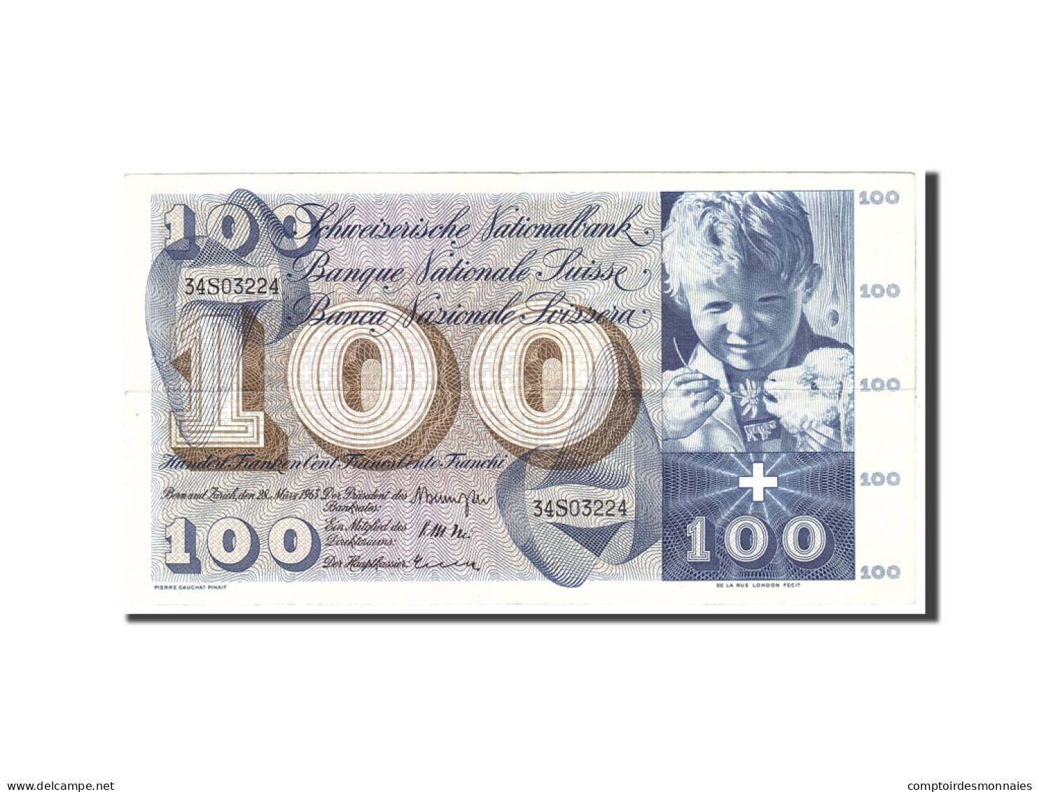 Billet, Suisse, 100 Franken, 1963, 1963-03-28, KM:49e, TTB - Suisse