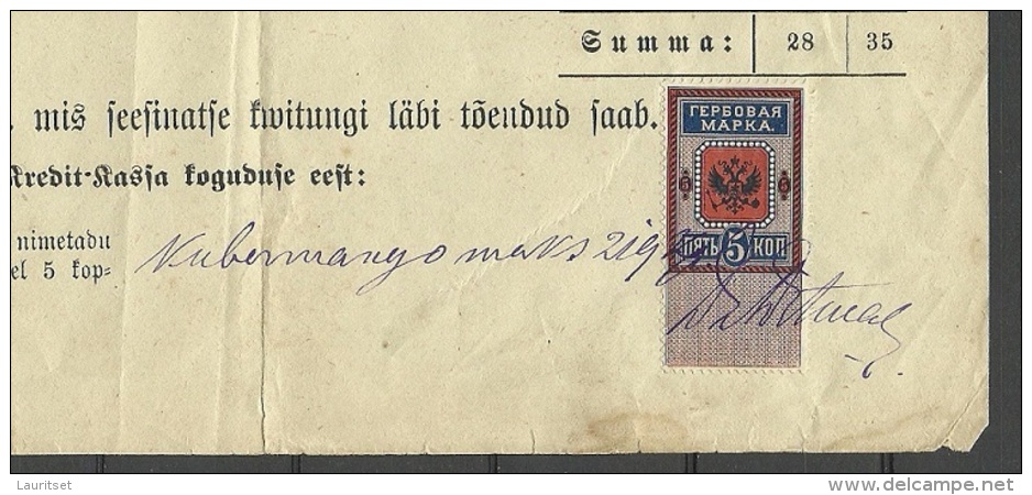 Estonia Estland RUSSIA 1885 Revenue Tax Steuermarke On Document Alt-Lifland - Fiscali