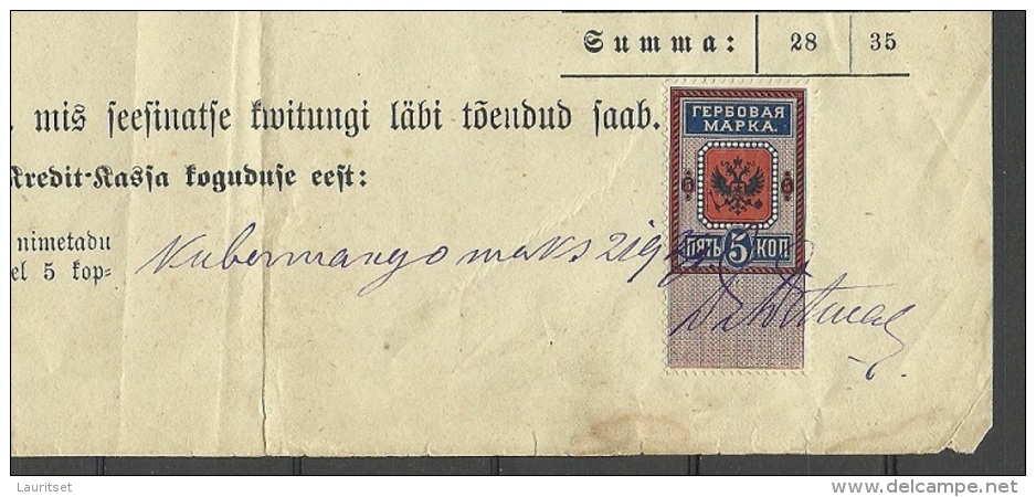 Estonia Estland RUSSIA 1885 Revenue Tax Steuermarke On Document Alt-Lifland - Revenue Stamps