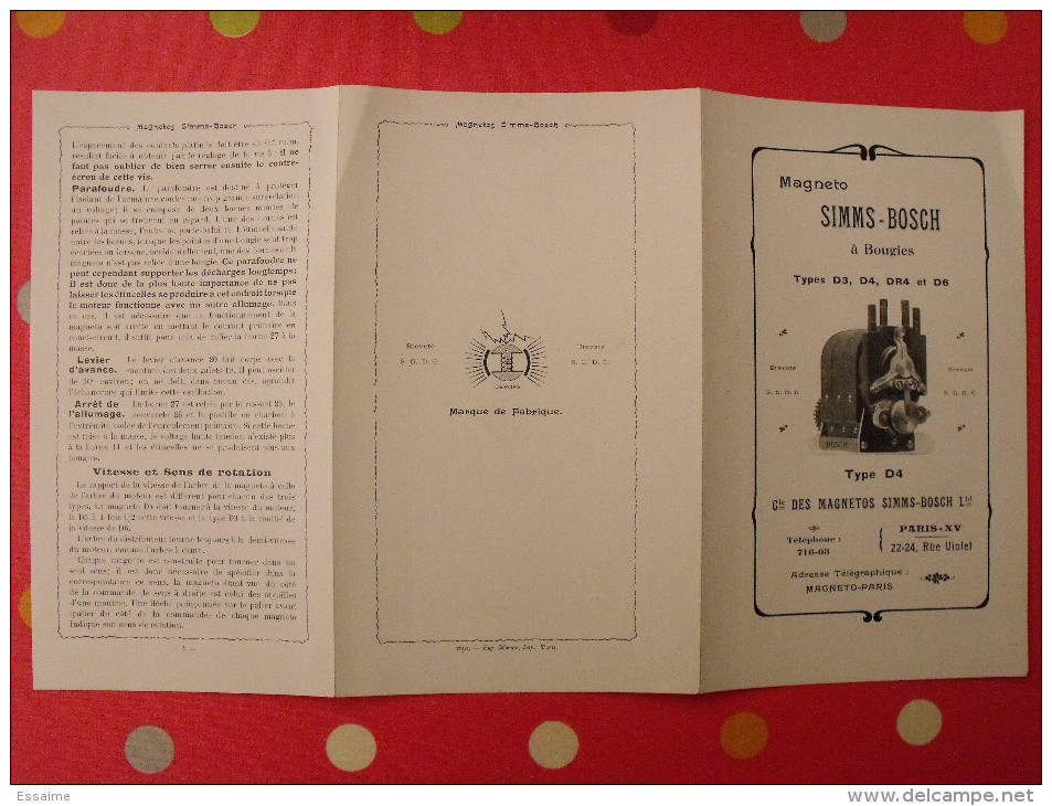 Dépliant Publicitaire De 1891 : Magneto Simms-Bosch à Bougies - Publicités