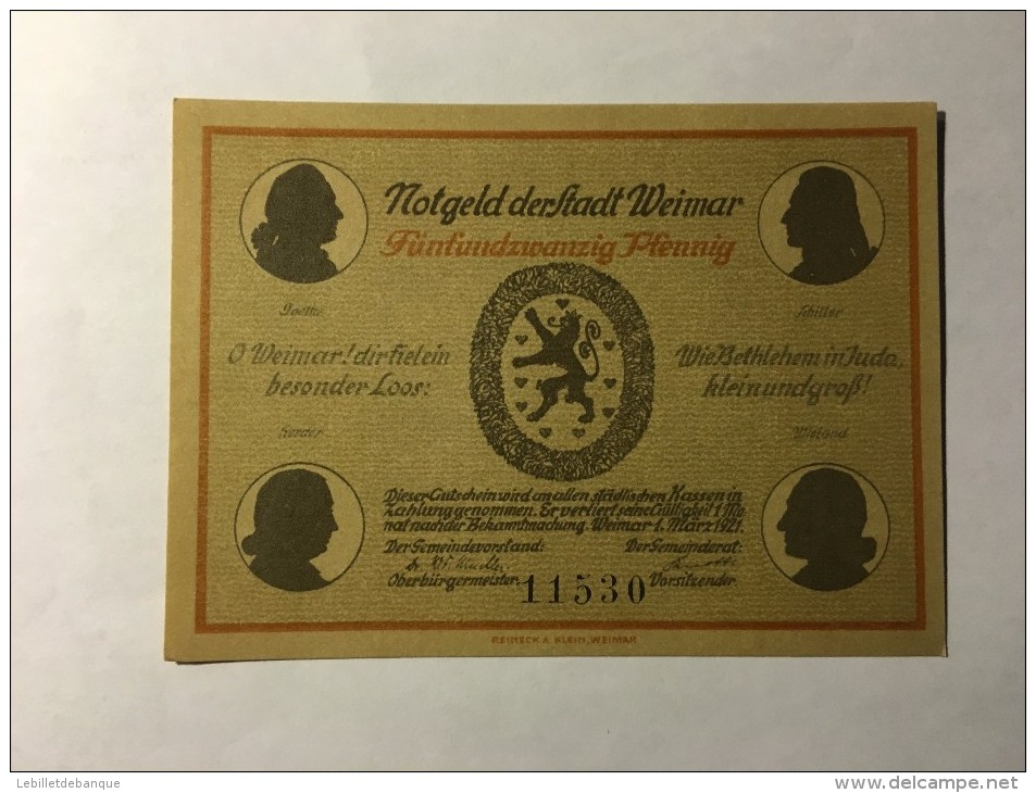 Allemagne Notgeld Weimar 25 Pfennig 1921 NEUF - Collections