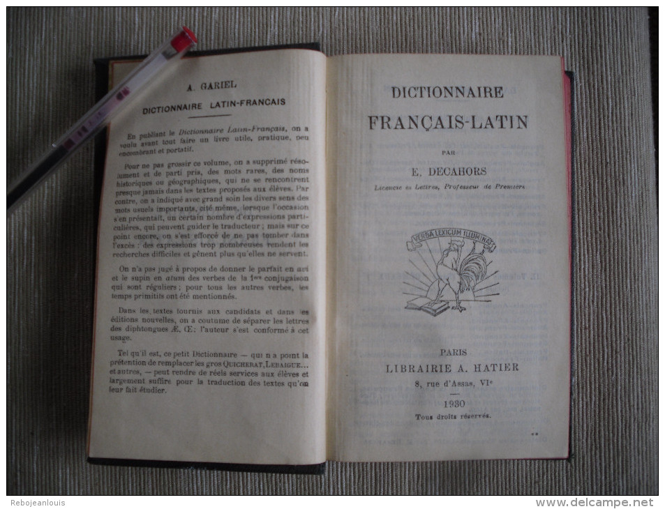 DICTIONNAIRE FRANCAIS - LATIN PAR E. DECAHORS 1930 - Dictionnaires