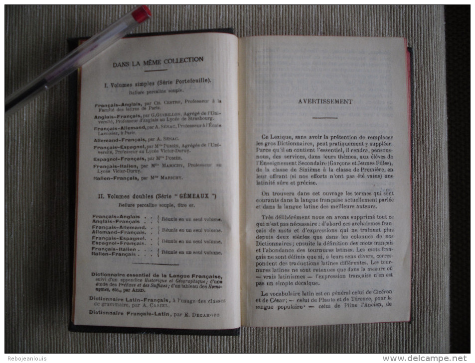 DICTIONNAIRE FRANCAIS - LATIN PAR E. DECAHORS 1930