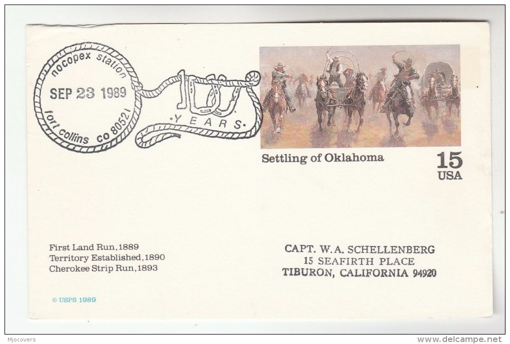 1989 USA HORSES Postal STATIONERY CARD EVENT Pmk NOCOPEX FORT COLLINS 100 Yrs Illus HORSESHOES & ROPE Horse Cover Stamps - 1981-00