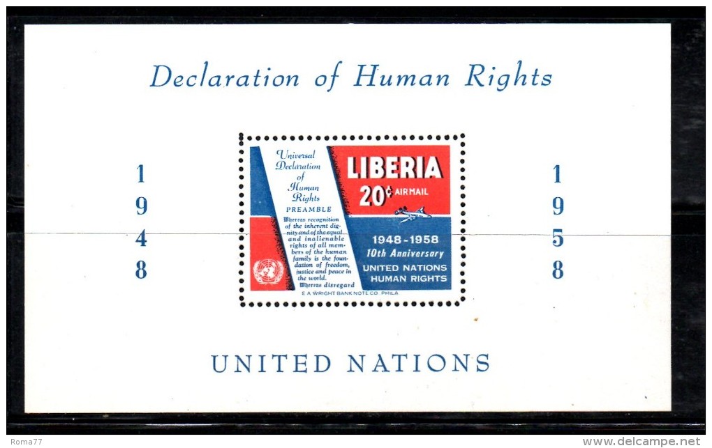 ENR80B - LIBERIA 1958 , Il BF N.  12  ***  MNH  Diritti - Liberia