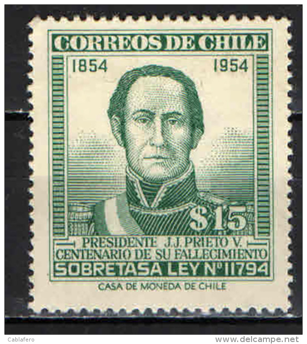 CILE - 1954 - RITRATTO DEL PRESIDENTE J. J. PRIETO - USATO - Chili