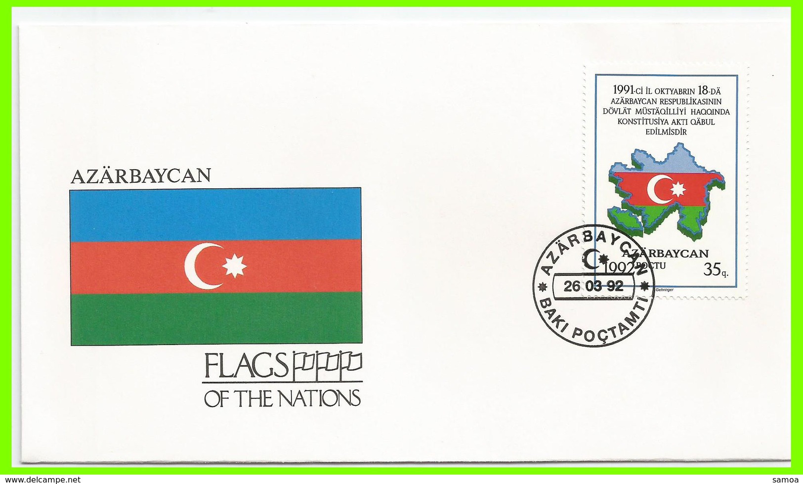 Azerbaïdjan 1992 77 FDC Drapeaux Carte - Azerbaïdjan