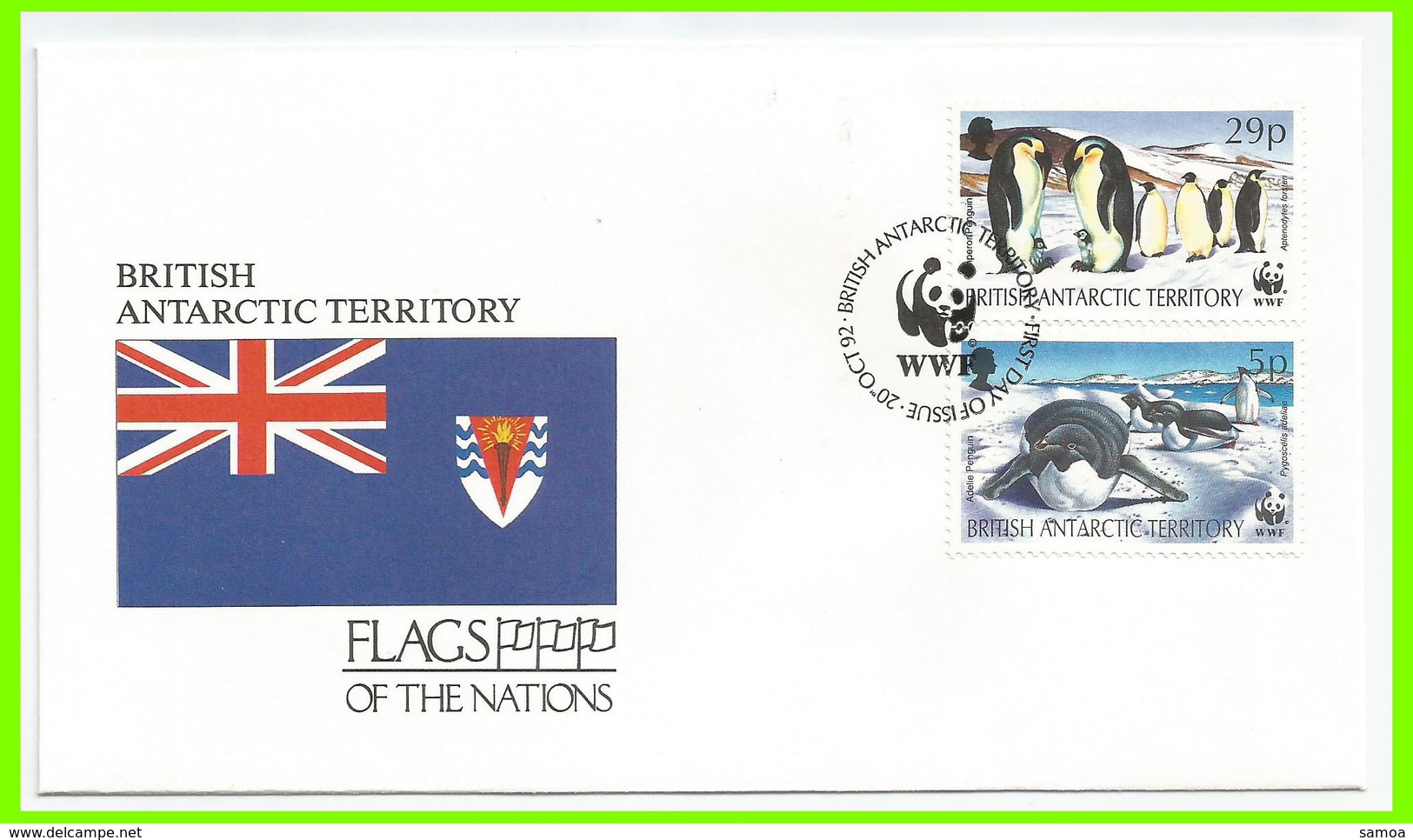 Antarctique Britannique 1992 214 à 215 FDC Drapeaux Faune Antarctique Manchots - Preservare Le Regioni Polari E Ghiacciai