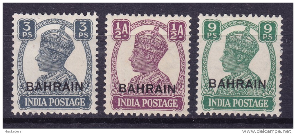 Bahrain 1942 Mi. 1943/45 Mi. 36-38 König King George VI. Overprinted BAHRAIN, MH* - Bahreïn (...-1965)