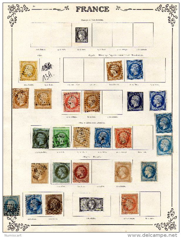 Classique France Napoléon III ...sur Feuille Avec 24 Timbres Voir Oblitérations Pour étude...Louis Napoléon - 1853-1860 Napoléon III