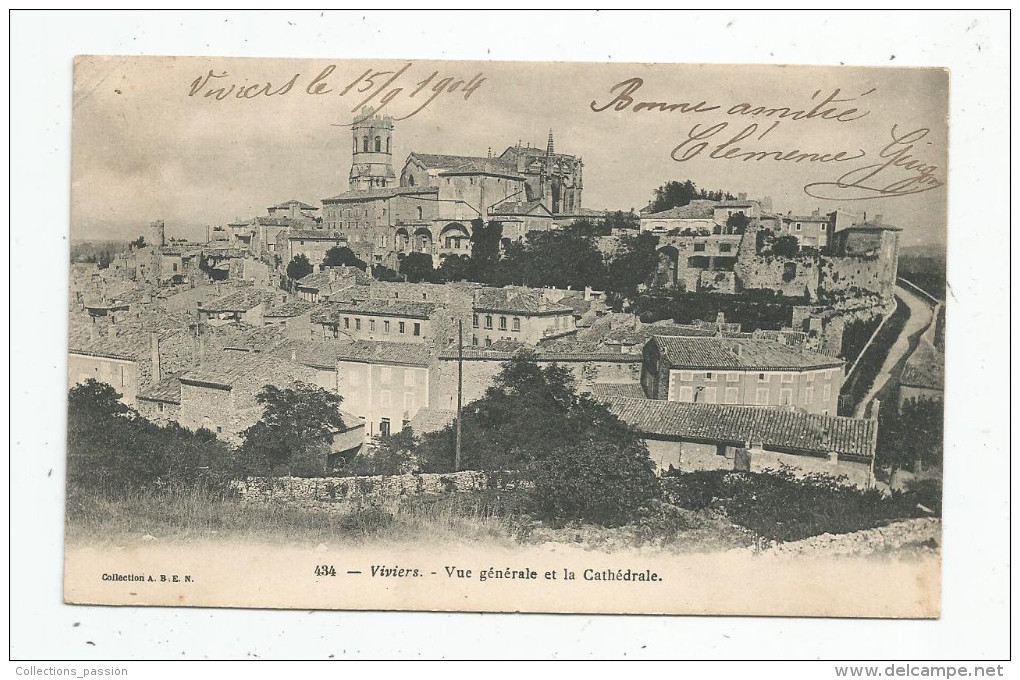 G-I-E , Cp , 07 , VIVIERS , Vue Générale Et La Cathédrale , Dos Simple , Voyagée 1904 - Viviers