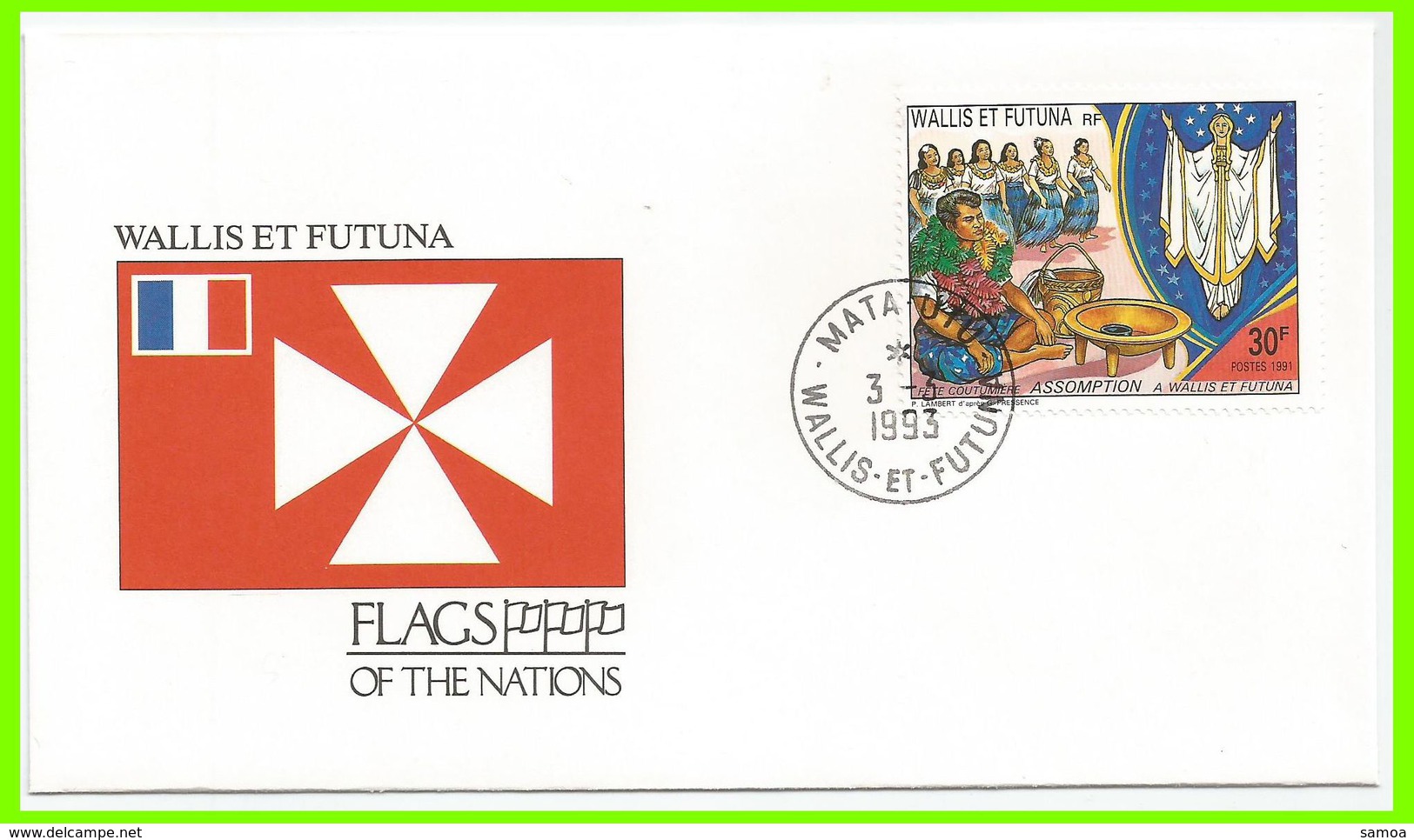 Wallis Et Futuna 1991 415 FDC Oblitération Mata-Utu 1993 Drapeaux Fête Assomption Vierge - FDC