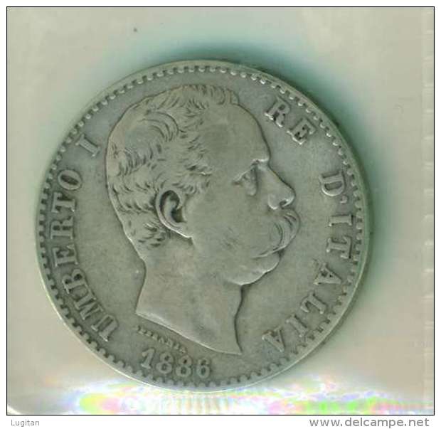 I. REGNO - UMBERTO I° ANNO 1886 - 2 LIRE ARGENTO  - QUALITA' BB/SPL - NON PULITA PATINA ORIGINALE  - ZECCA ROMA - 1878-1900 : Umberto I