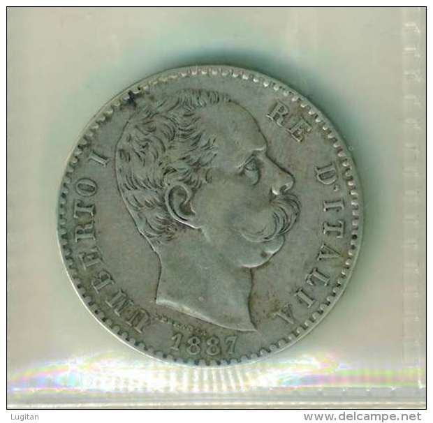 I. REGNO - UMBERTO I° ANNO 1887 - 2 LIRE ARGENTO  - QUALITA' BB/SPL - NON PULITA PATINA ORIGINALE  - ZECCA ROMA - 1878-1900 : Umberto I.